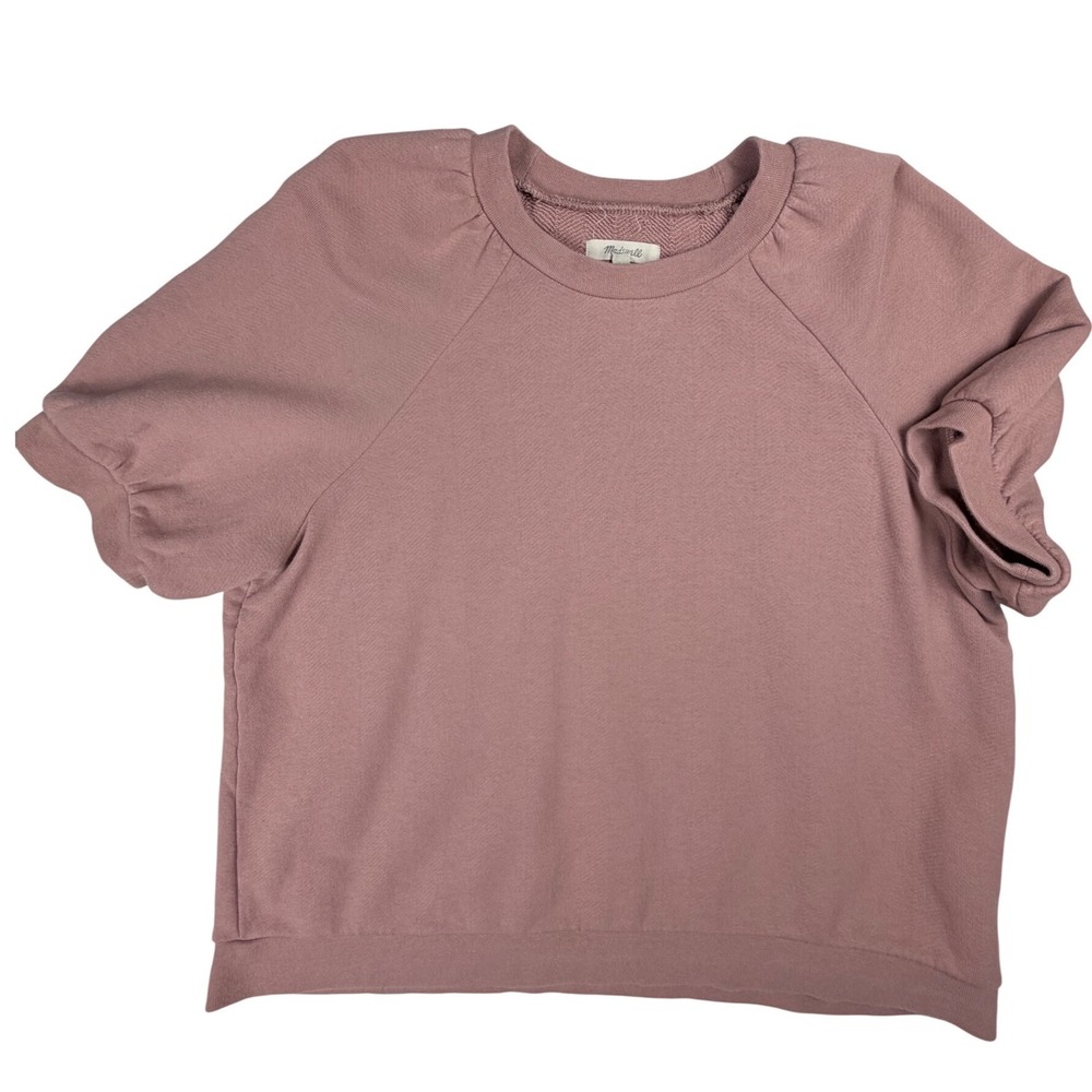 Madewell Mauve Pink Puff Short Sleeve Sweatshirt Cotton French Terry Top‎ Sz M